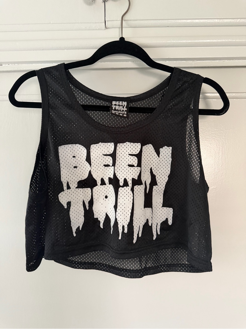 Black Mesh Crop Tank Top